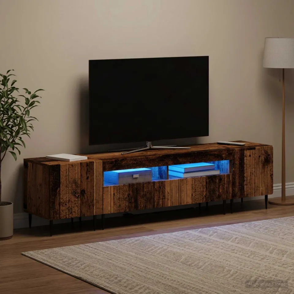 vidaXL 3-delige LED TV-kast ZWOLLE Oud hout Bewerkt hout grijs, foto 3