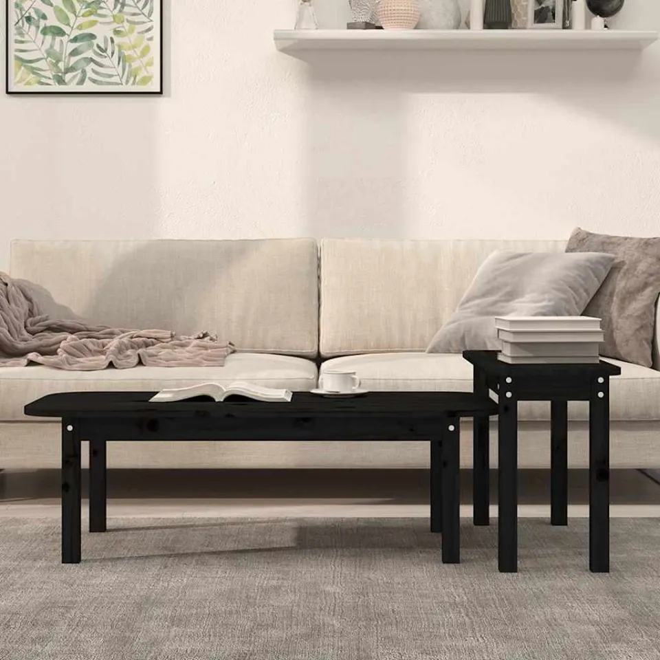 vidaXL 2-delige Salontafelset massief grenenhout zwart, foto 3