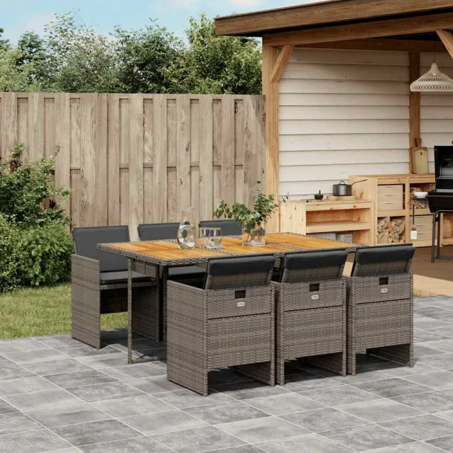 vidaXL 7-delige Tuinset met kussens poly rattan grijs, foto 2
