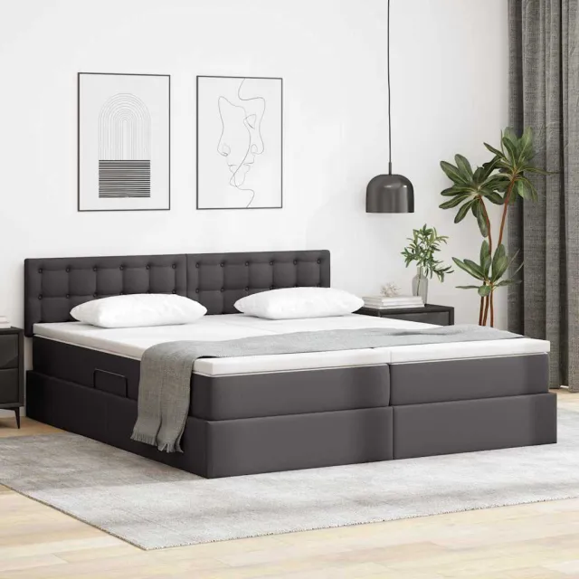 vidaXL Opslag bed met hoofdeinde Grijs 200 x 200 cm Nep Leer