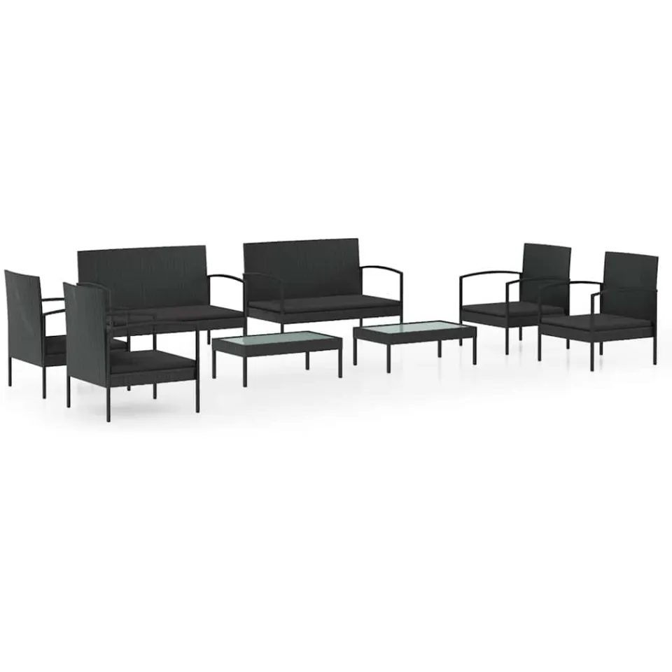 vidaXL 8-delige Loungeset met kussens poly rattan zwart, foto 3