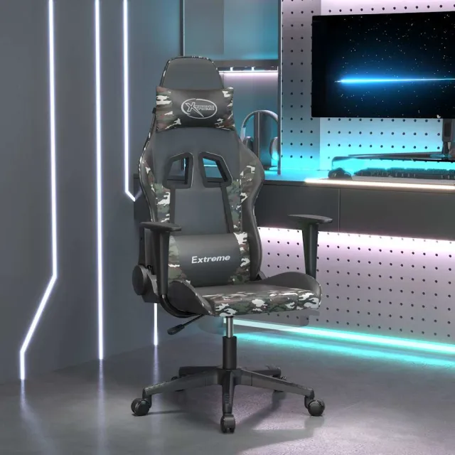 vidaXL Massage gamestoel met voetensteun kunstleer zwart en camouflage Meerkleurig