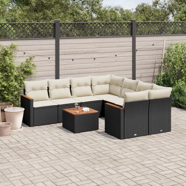 vidaXL 9-delige Loungeset met kussens poly rattan zwart, foto 2