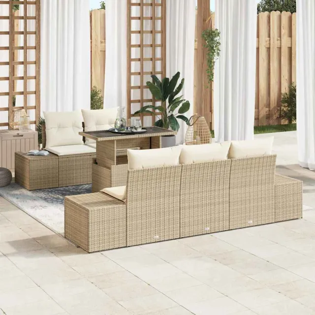 vidaXL Bankstel 6 st Beige en Crème 100 x 55 x 73 cm poly rattan