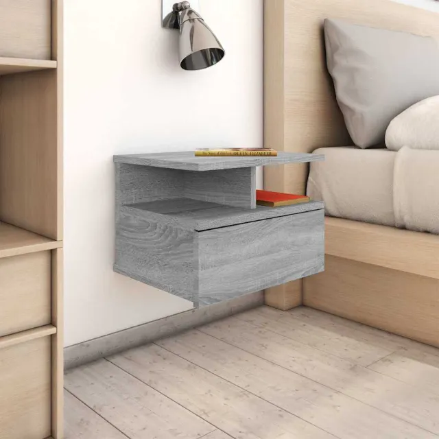 vidaXL Nachtkastjes 2 st zwevend 40x31x27 cm bewerkt hout grijs sonoma, foto 2