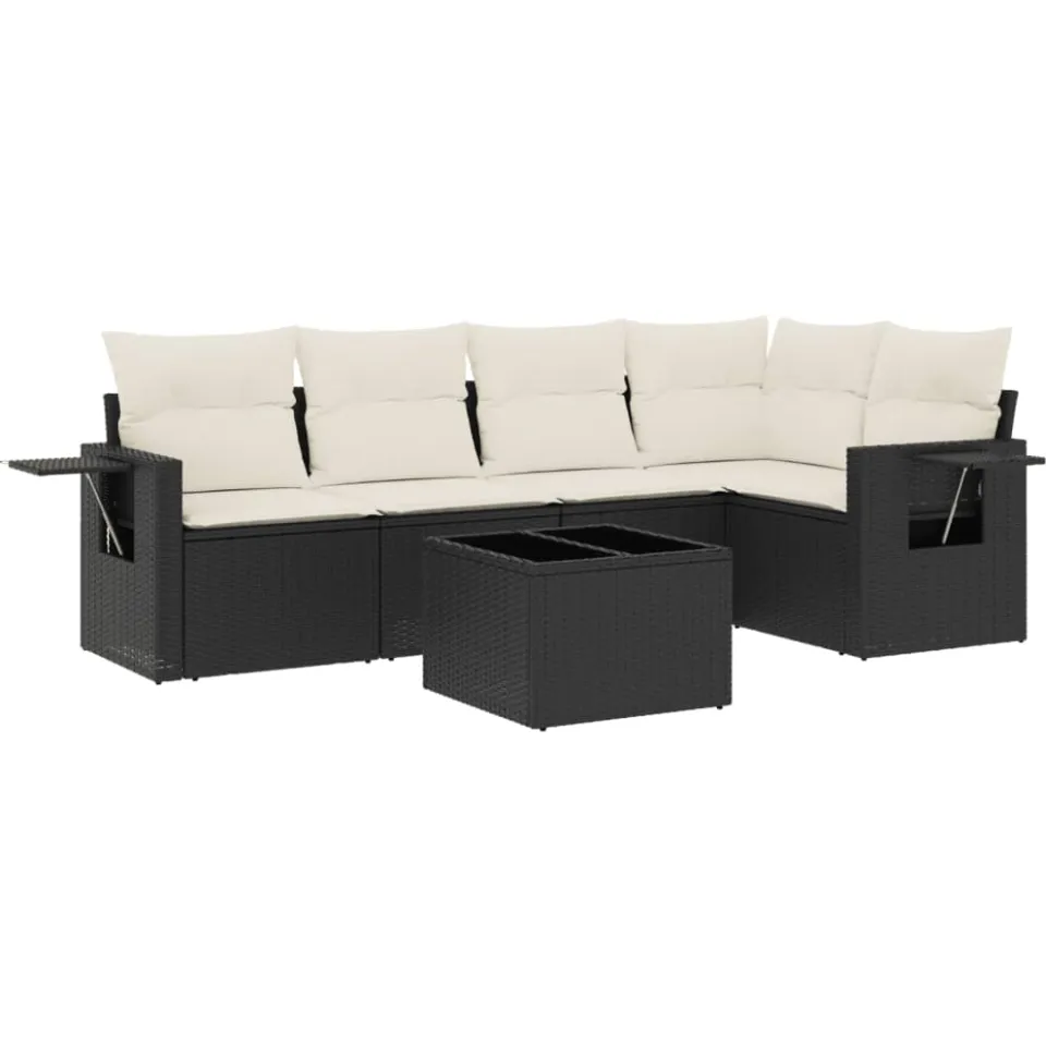 vidaXL 6-delige Loungeset met kussens poly rattan zwart, foto 3
