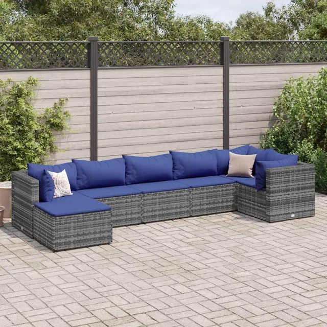 vidaXL 7-delige Loungeset met kussens poly rattan grijs, foto 2