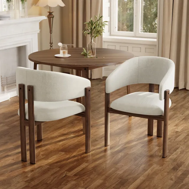 Maisentiel Set van 2 eetkamerstoelen 61,5 x 52,5 x 83 cm met armleuningen, stof en metaal, beige