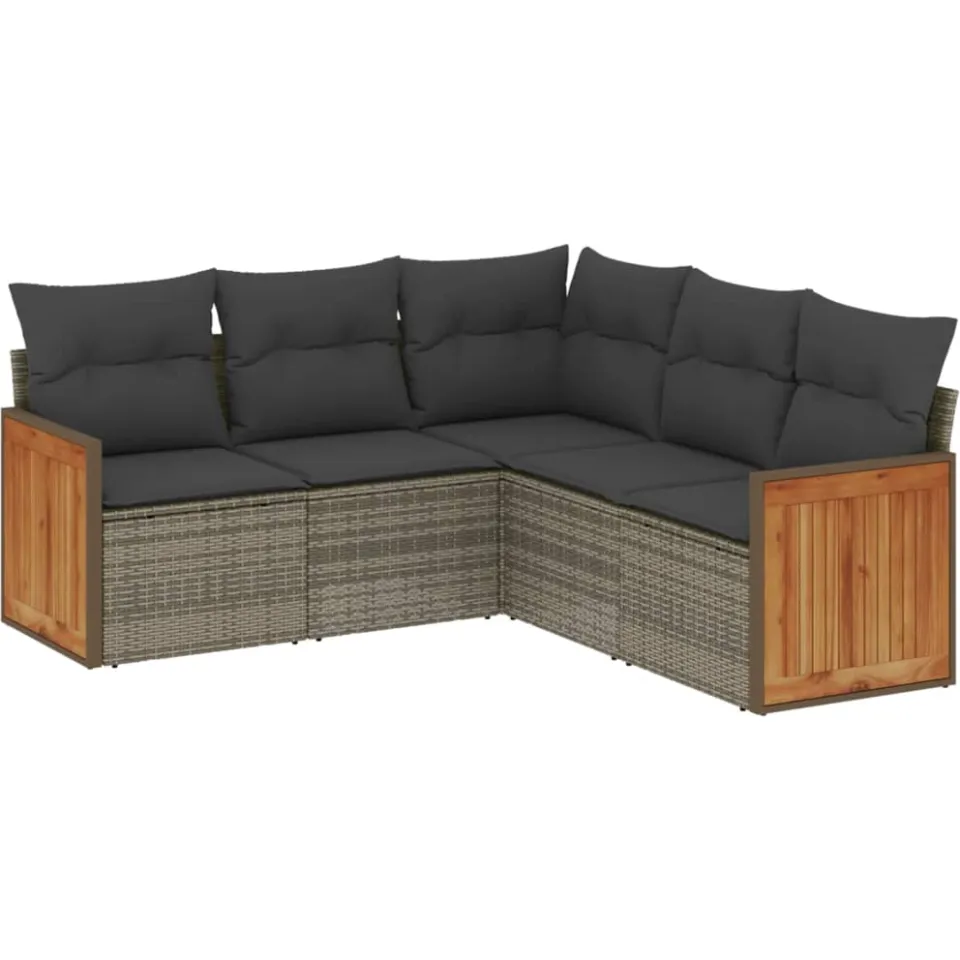vidaXL 5-delige Loungeset met kussens poly rattan grijs, foto 4