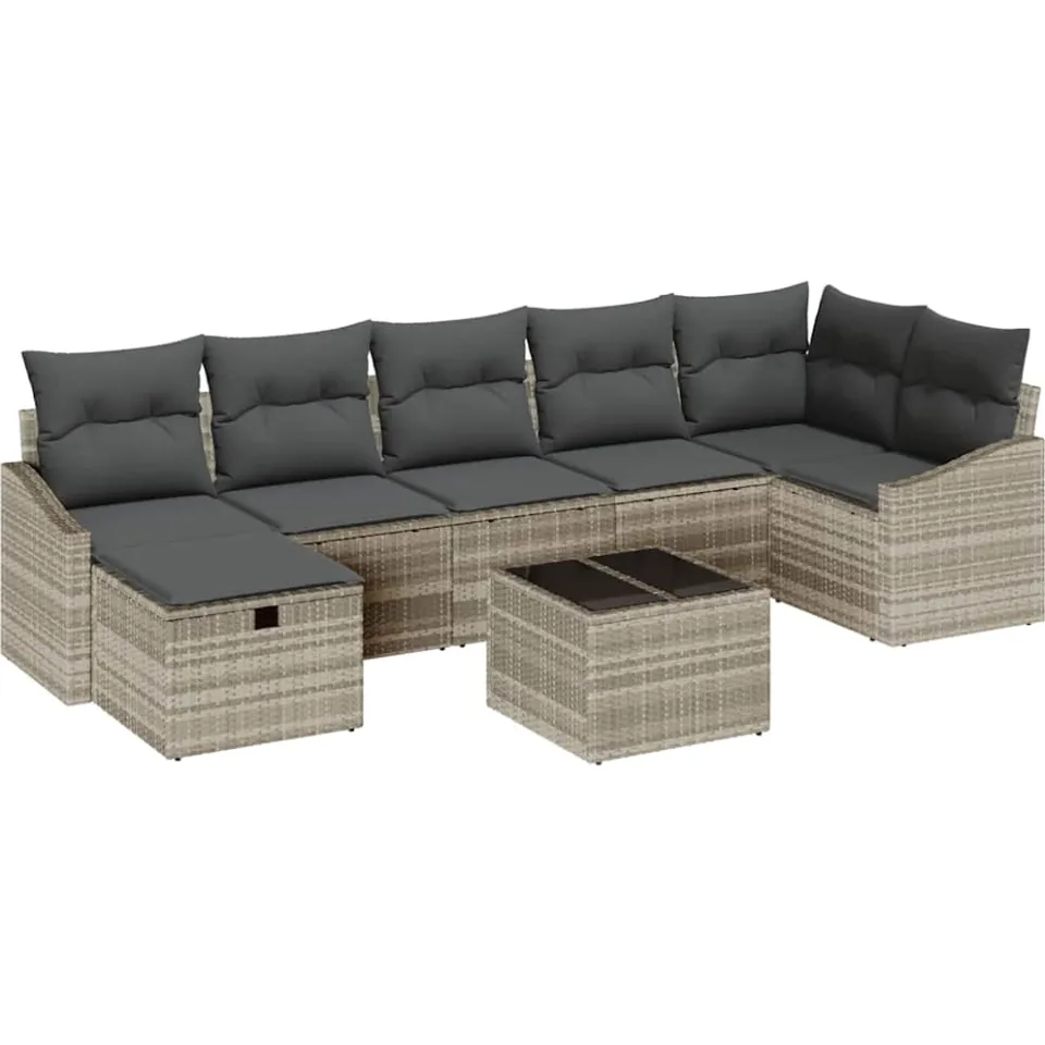 vidaXL Bankstel 8 st poly rattan lichtgrijs, foto 4