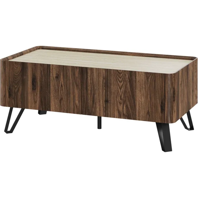 en.casa Salontafel Trorlon 100x50x40 cm walnootkleurig en travertijn [en.casa]