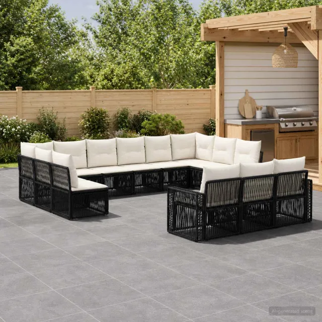 vidaXL Tuinbankenset 13 st 13-zits Zwart en Cream Wit poly rattan, foto 2