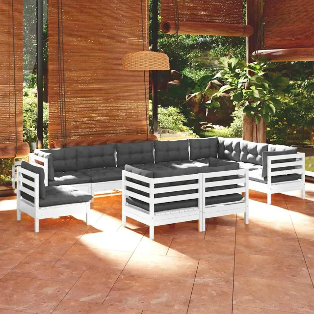 vidaXL 10-delige Loungeset met kussens massief grenenhout wit, foto 2