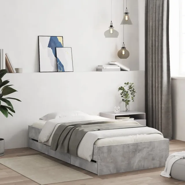 vidaXL Bedframe met lades bewerkt hout betongrijs 90x200 cm