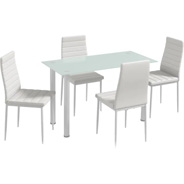 Homona 5-delige eettafelset - Met 4 stoelen - Tafelblad van gehard glas - 120 x 60 x 75 cm - Wit