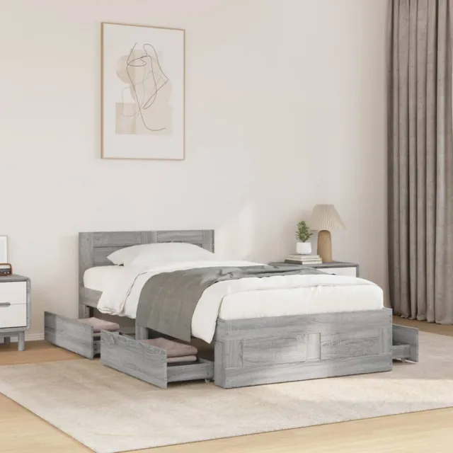 vidaXL Bedframe met hoofdbord bewerkt hout grijs sonoma 75x190 cm