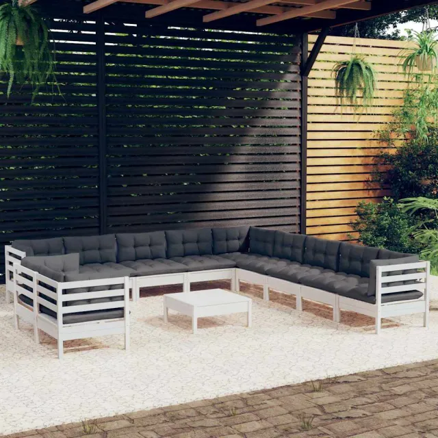 vidaXL 12-delige Loungeset met kussens massief grenenhout wit, foto 2