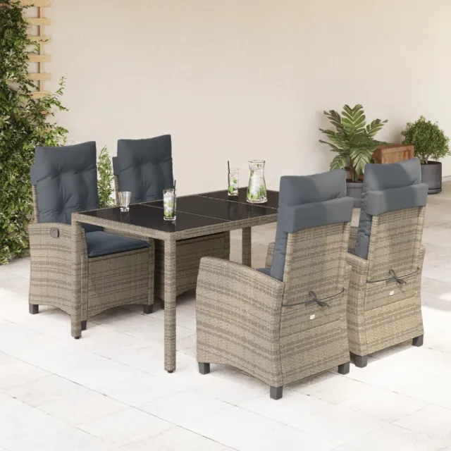 vidaXL 5-delige Tuinset met kussens poly rattan grijs, foto 2