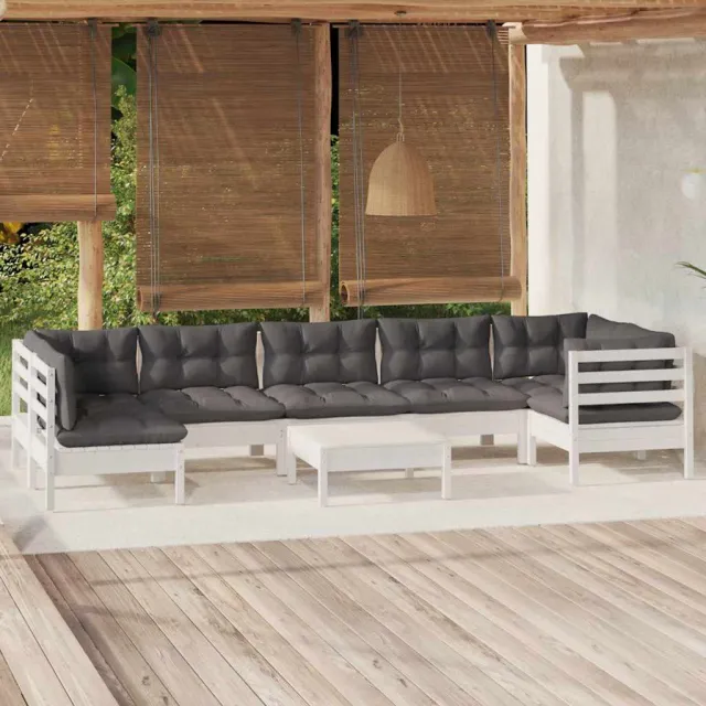 vidaXL 8-delige Loungeset met kussens grenenhout wit, foto 2