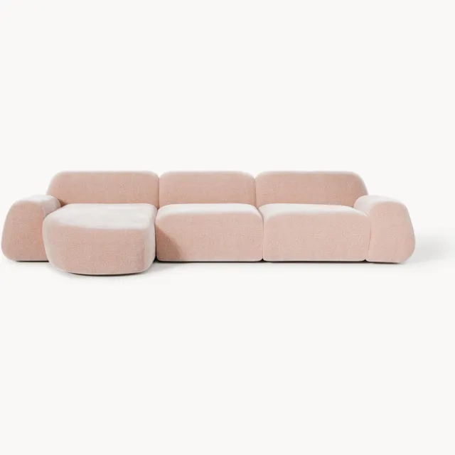 Westwing Collection Modulaire teddy-hoekbank Wolke (4-zits) Roze