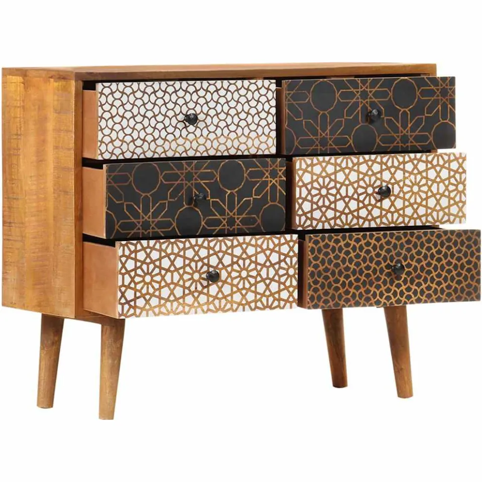 vidaXL Dressoir met geprint patroon 90x30x70 cm massief mangohout bruin, foto 3