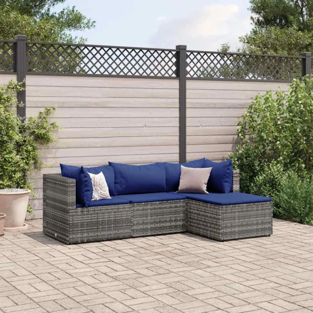 vidaXL 4-delige Loungeset met kussens poly rattan grijs, foto 2