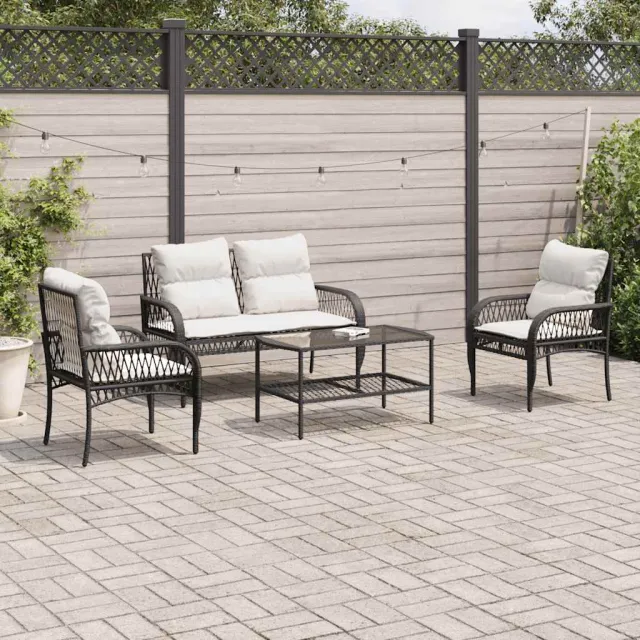 vidaXL 4-delige Loungeset met kussens poly rattan zwart, foto 2