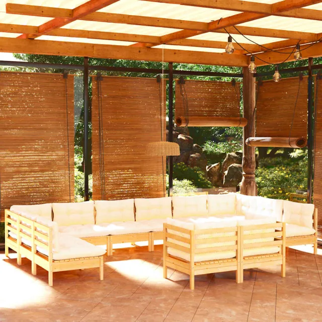 vidaXL 12-delige Loungeset met crèmekleurige kussens grenenhout, foto 2