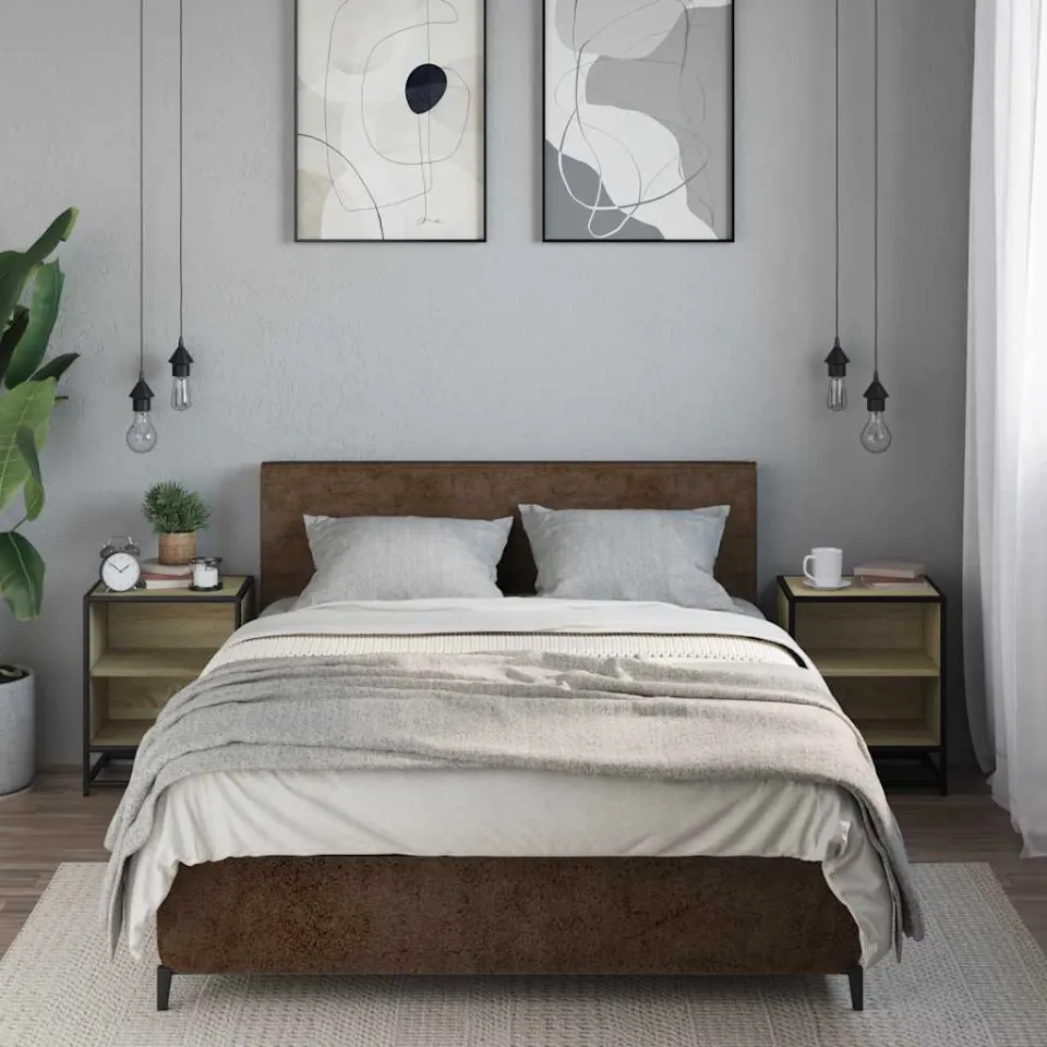 vidaXL Nachtkastjes 2st 40x31x50cm bewerkt hout en metaal sonoma eiken, foto 3