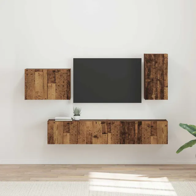 vidaXL TV Wandkast Set 4 st Oudhout Bewerkt hout Bruin