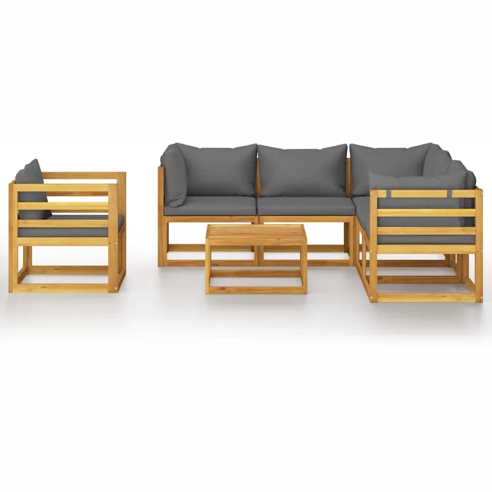 vidaXL 7-delige Loungeset met kussens massief acaciahout Grijs