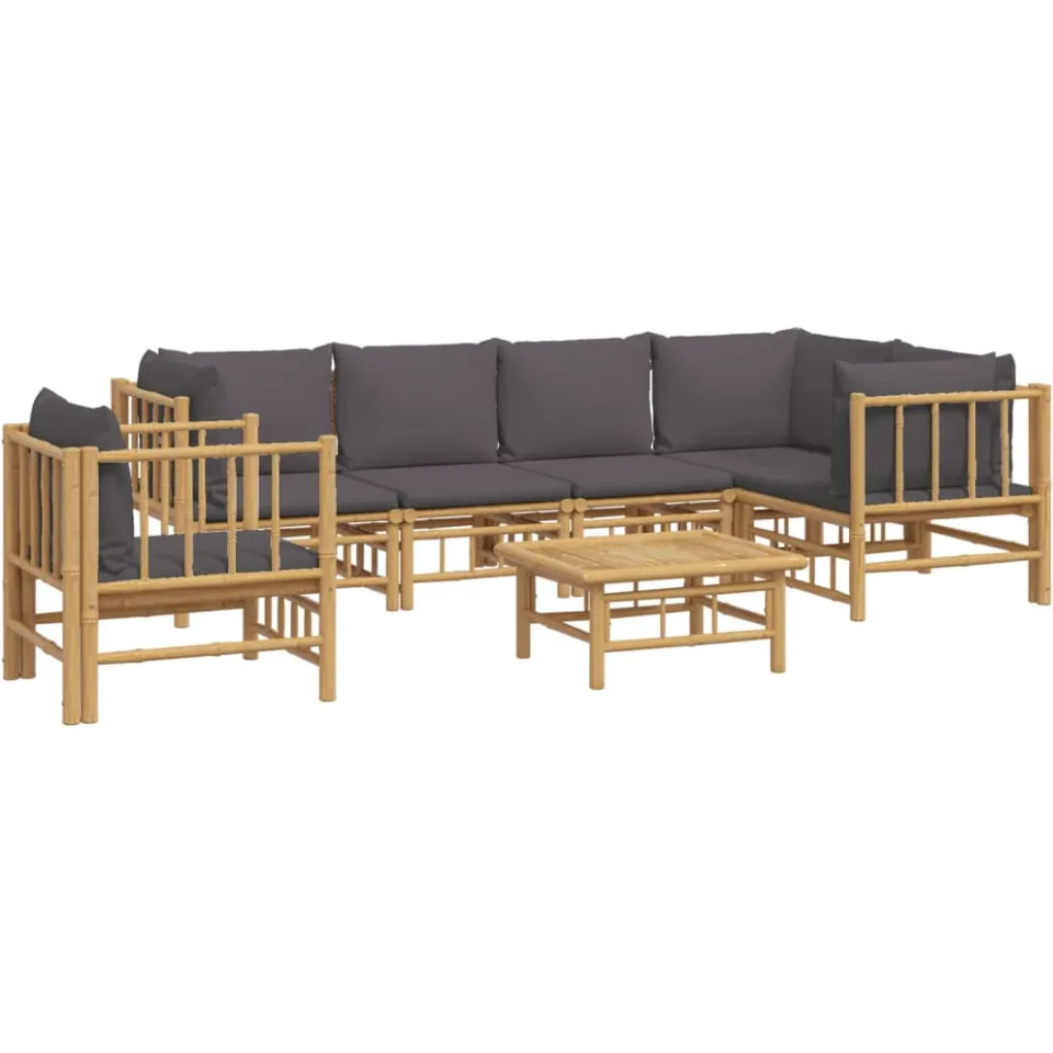 vidaXL 7-delige Loungeset met kussens bamboe donkergrijs Bruin