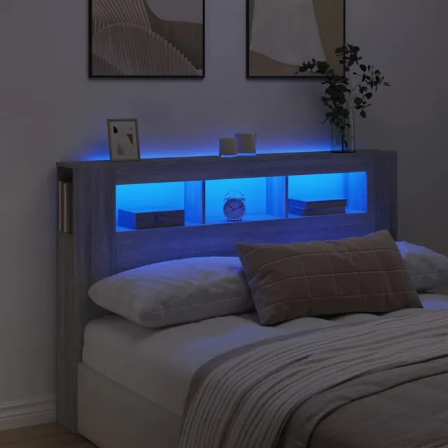 vidaXL Hoofdeinde met LED 160x18,5x103,5 cm bewerkt hout grijs sonoma