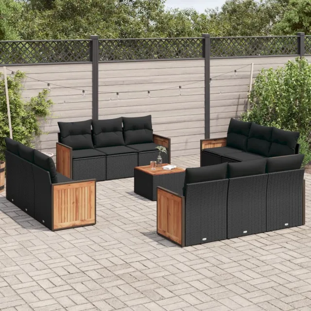 vidaXL 13-delige Loungeset met kussens poly rattan zwart, foto 2