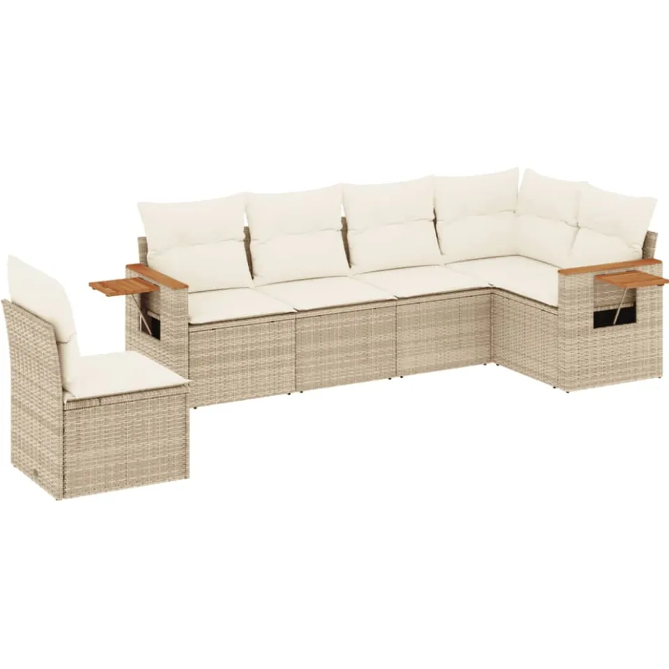 vidaXL 6-delige Loungeset met kussens poly rattan beige, foto 3
