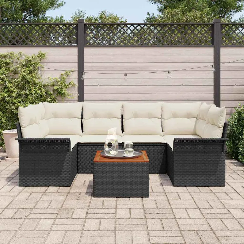 vidaXL Tuinbankenset 7 st Zwart poly rattan, foto 3