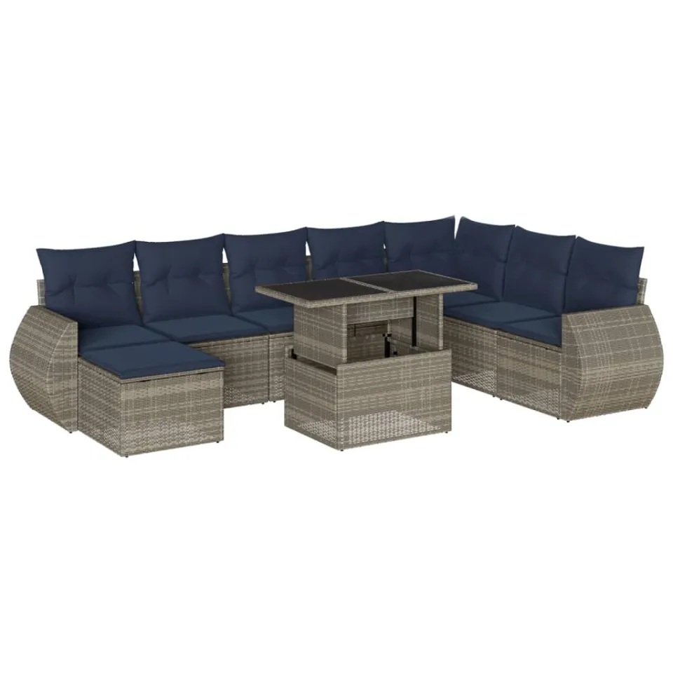 vidaXL 9-delige tuinbankset met kussens, grijs polyrotan, foto 3
