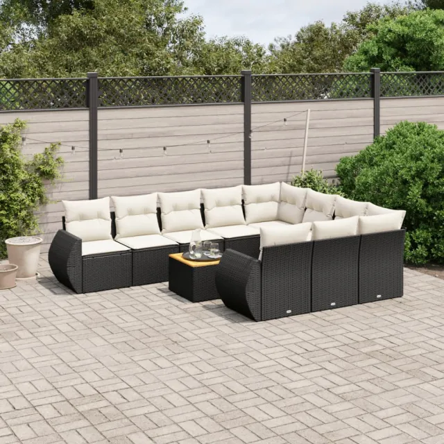 vidaXL 11-delige Loungeset met kussens poly rattan zwart, foto 2