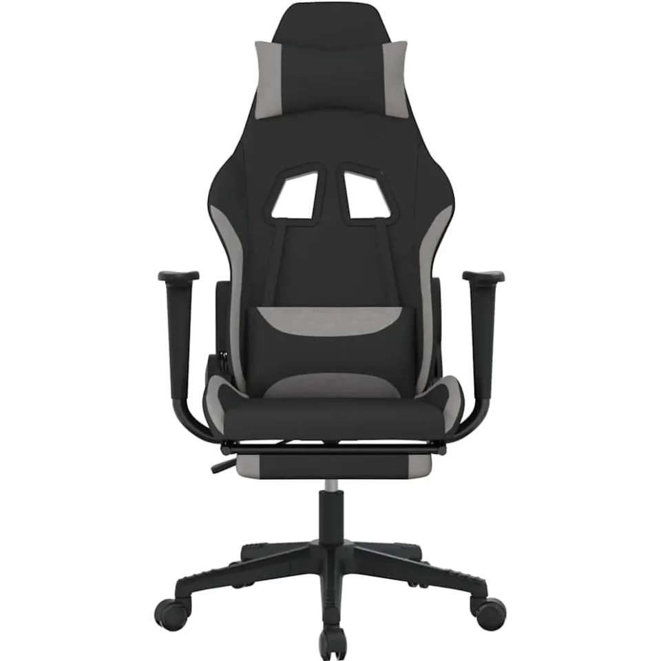vidaXL Gamestoel met voetensteun stof zwart en lichtgrijs