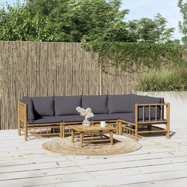 vidaXL 6-delige Loungeset met kussens bamboe donkergrijs bruin, foto 2