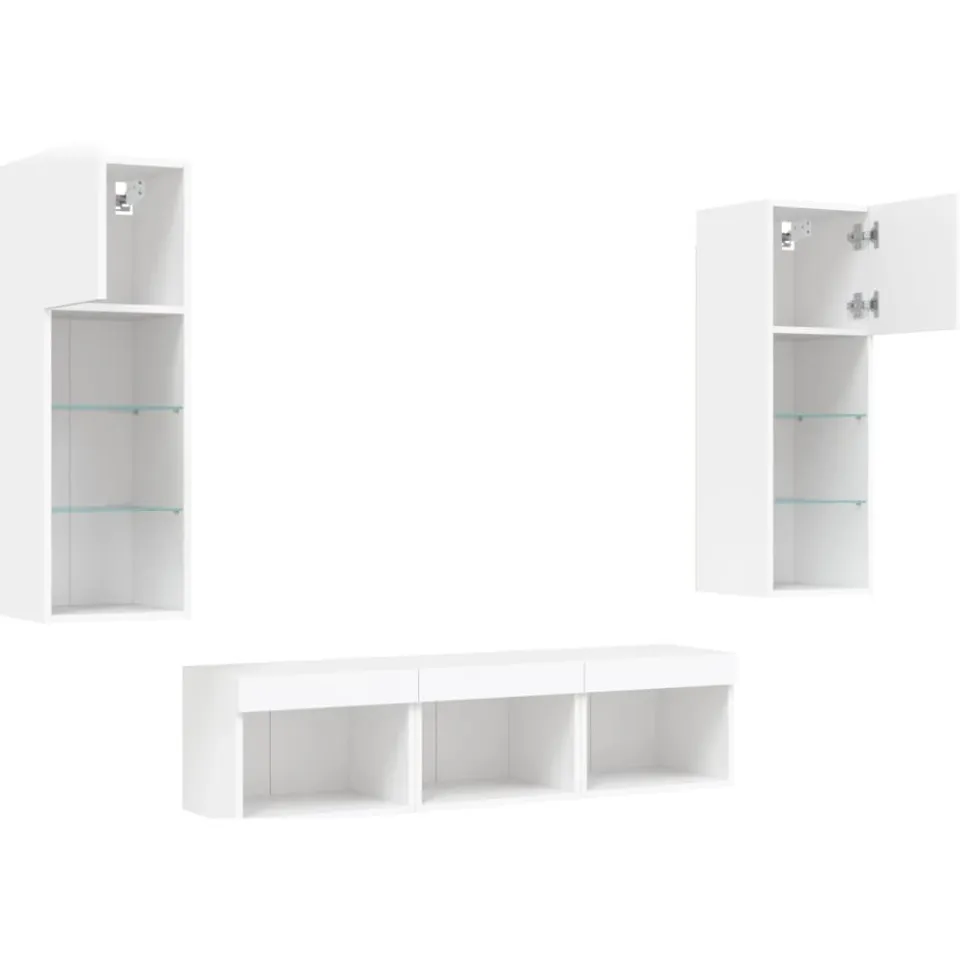 vidaXL 5-delige Tv-wandmeubelset met LED-verlichting bewerkt hout wit, foto 3