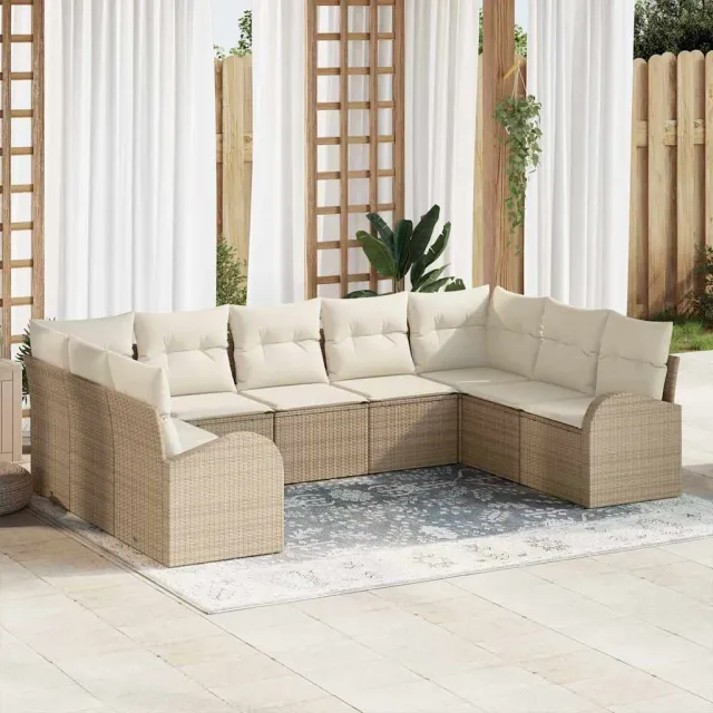 vidaXL Tuin Sofa Set 9 st Beige en wit poly rattan, foto 2