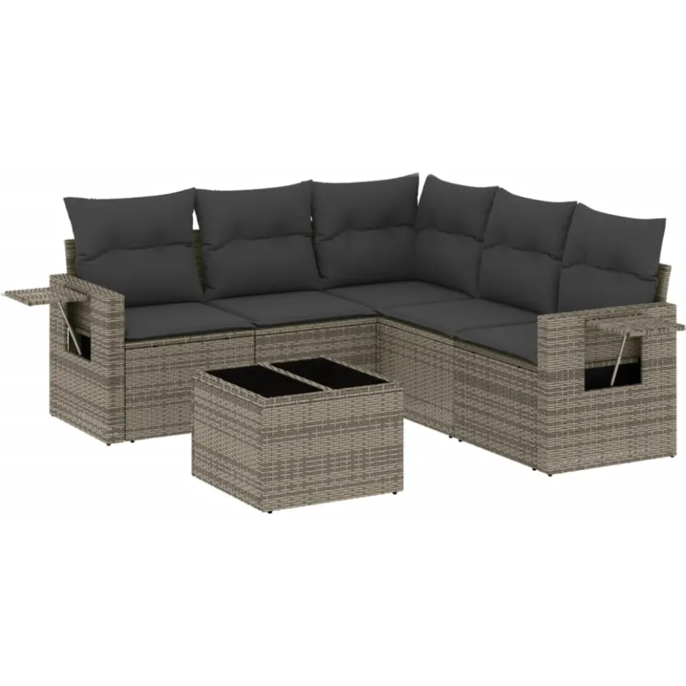 vidaXL 6-delige Loungeset met kussens poly rattan grijs