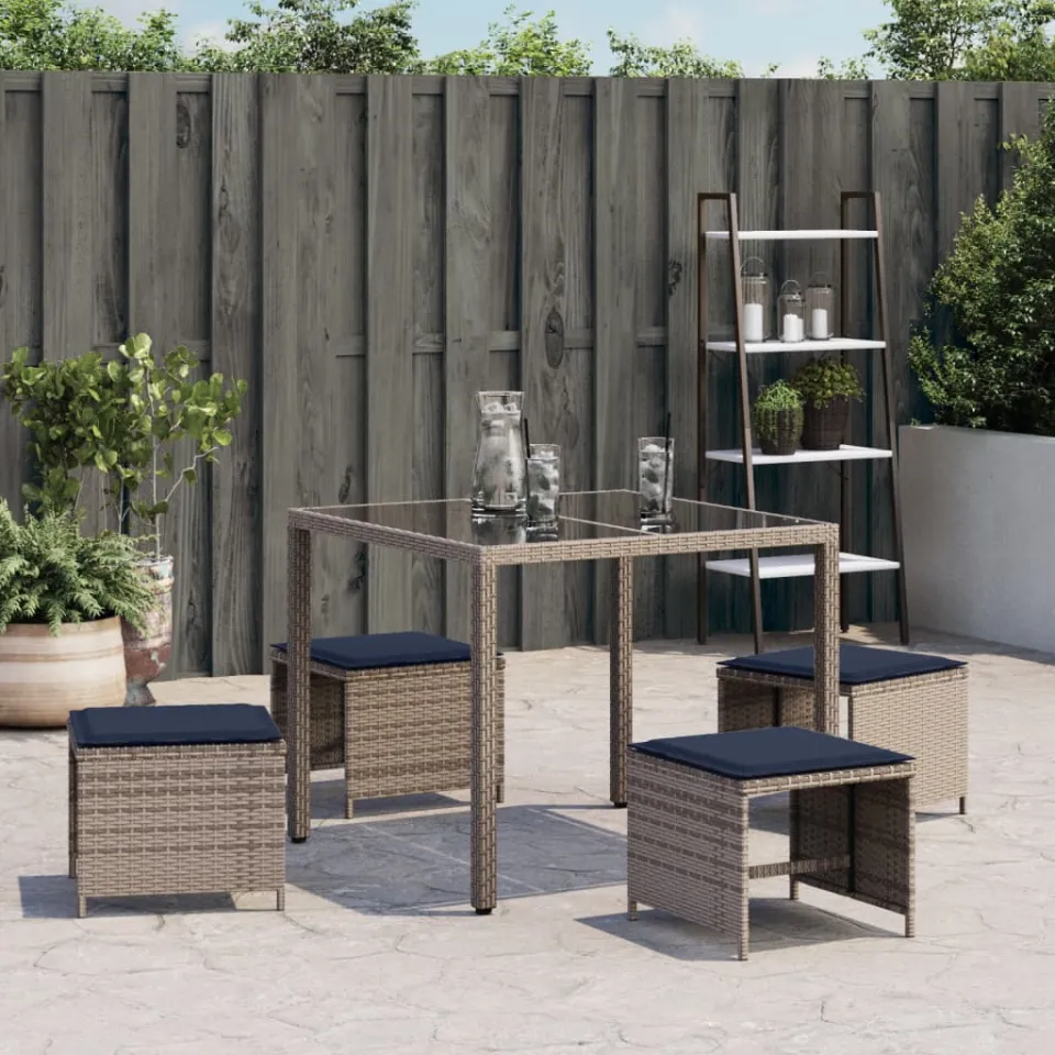 vidaXL Tuinkrukken 4 st met kussens 40x40x35 cm poly rattan grijs, foto 3