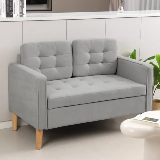 Wishdor 2-Zitsbank Met Opbergruimte - Gecapitonneerde Rugleuning - Compact Ontwerp Voor Woonkamer Of Slaapkamer - Fluweel - Lichtgrijs - 117 X 62 X 78 Cm