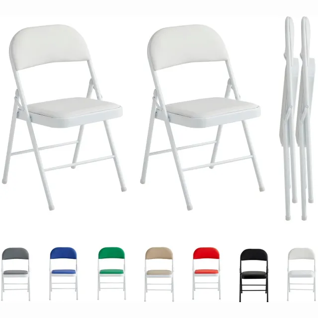 Famanu Klapstoelen van kunstleer, opvouwbare stoelen met metalen frame en gewatteerde zitting, set van 2, wit, ideaal voor thuis en kantoor