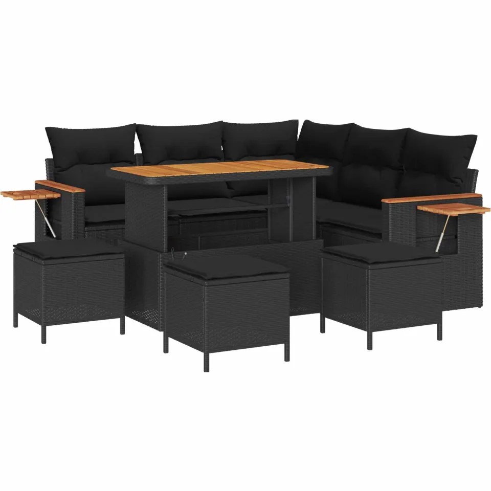 vidaXL Tuinbankenset 9 st Zwart poly rattan