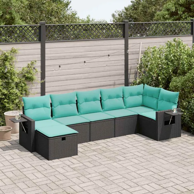 vidaXL 7-delige Loungeset met kussens poly rattan zwart, foto 2