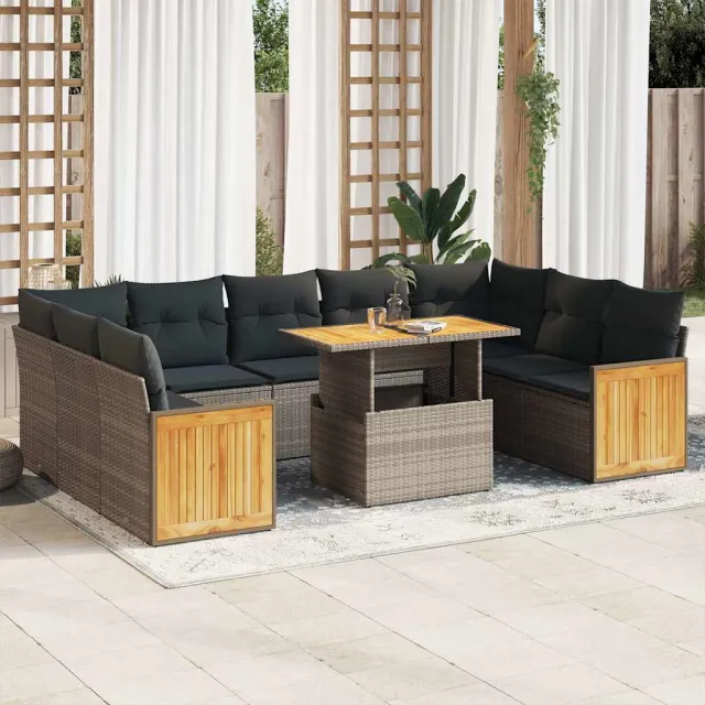 vidaXL 10-delige Loungeset met kussens poly rattan acacia grijs, foto 2