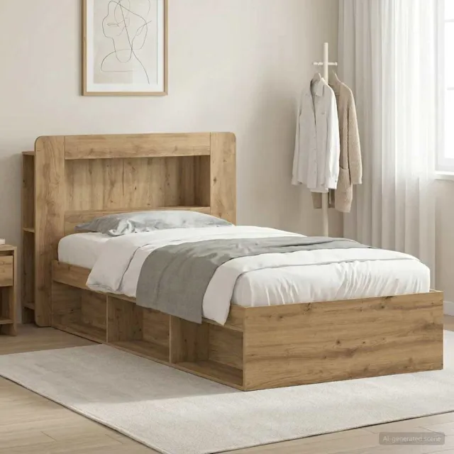 vidaXL Bedframe met opslag Artisanaal eiken 100 x 200 cm Bewerkt hout